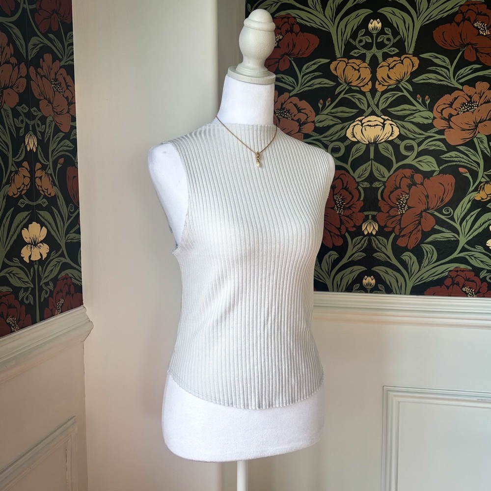 🧨SALE 4th OF JULY🧨 Wide Rib Mock Neck Sleeveless Sweater Tank Ivory Knit